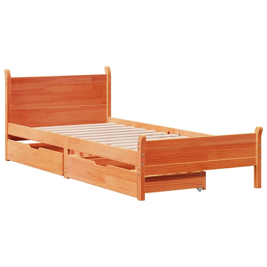 sengeramme uden madras 90x200 cm massivt fyrretræ gyldenbrun
