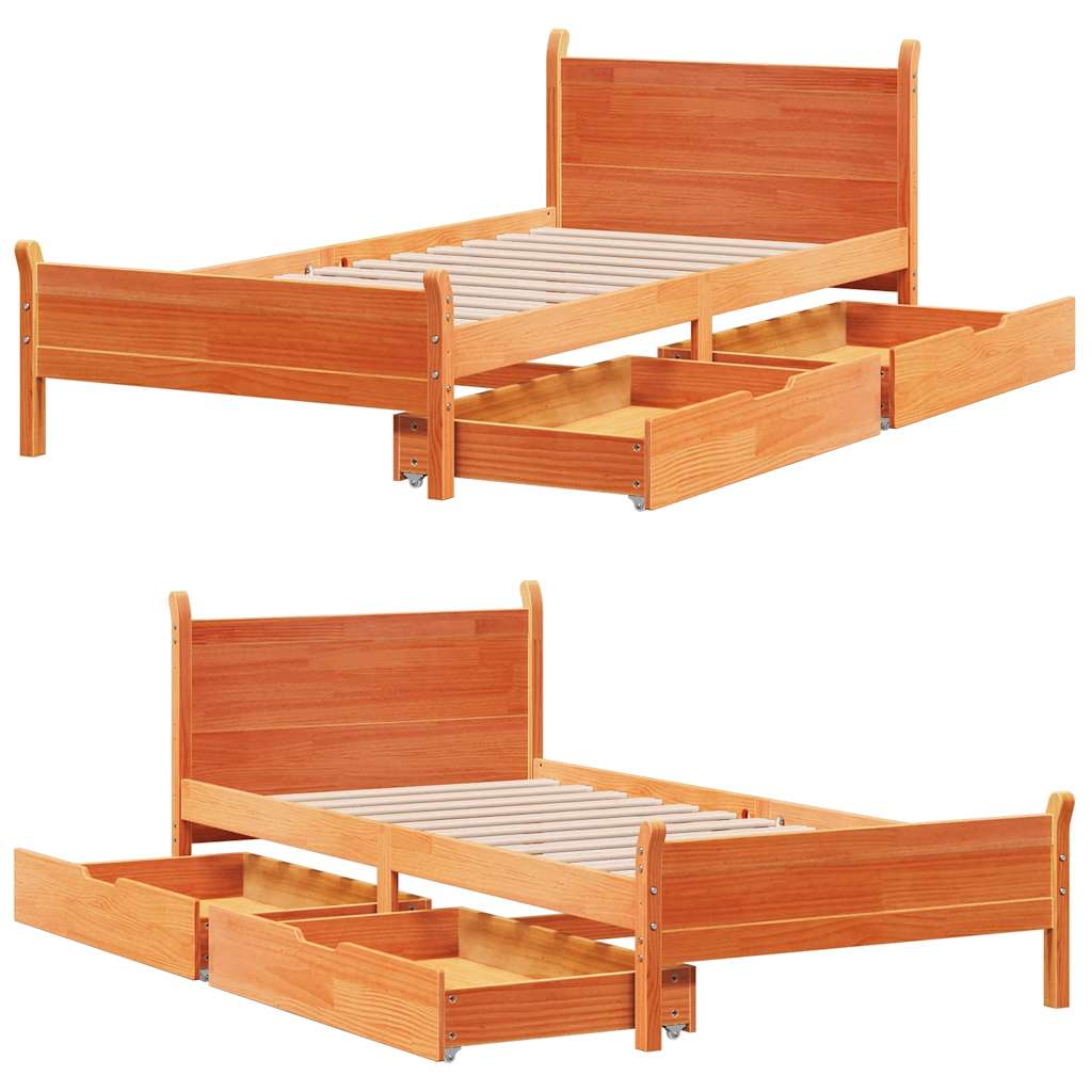 sengeramme uden madras 90x200 cm massivt fyrretræ gyldenbrun