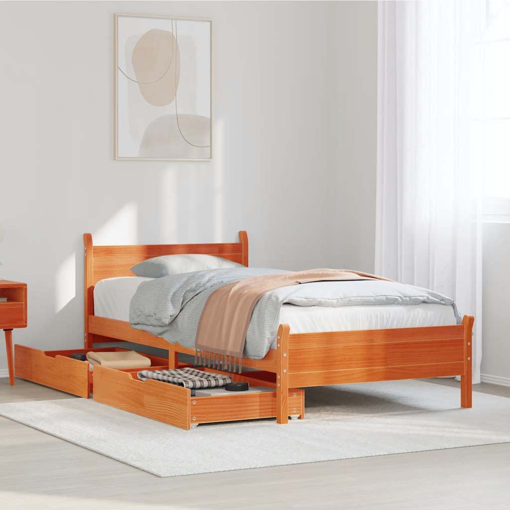 sengeramme uden madras 90x200 cm massivt fyrretræ gyldenbrun