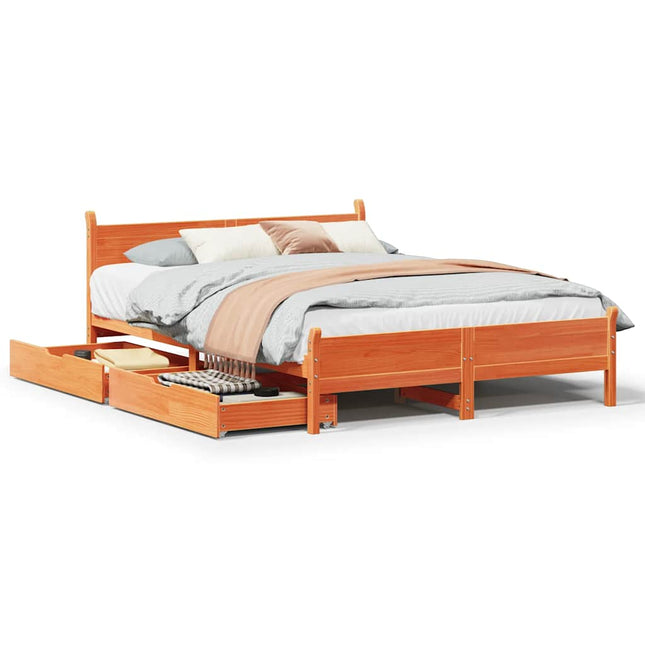sengeramme uden madras 135x190 cm massivt fyrretræ brun