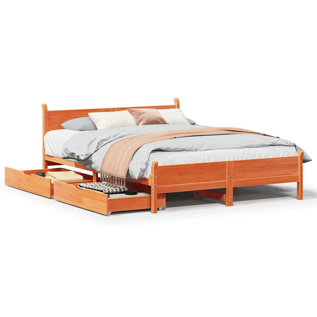 sengeramme uden madras 135x190 cm massivt fyrretræ brun