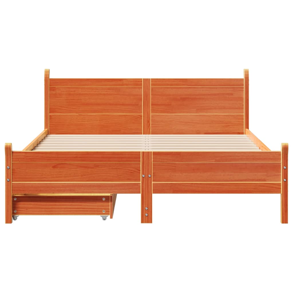 sengeramme uden madras 135x190 cm massivt fyrretræ brun