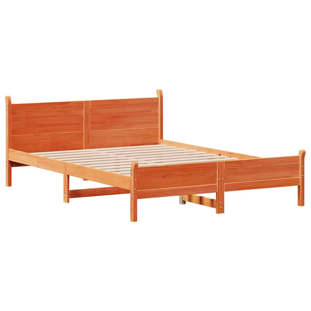 sengeramme uden madras 135x190 cm massivt fyrretræ brun