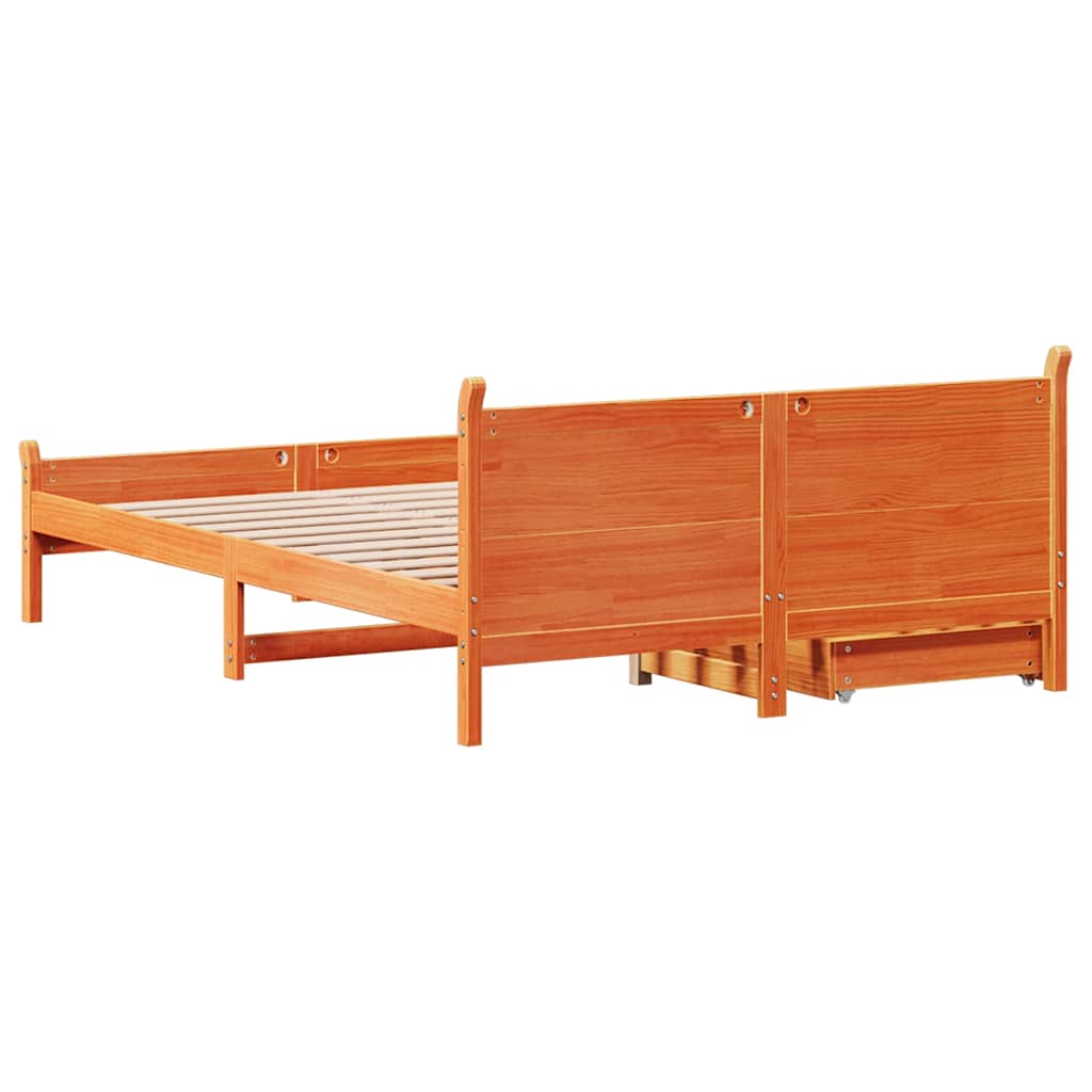 sengeramme uden madras 135x190 cm massivt fyrretræ brun