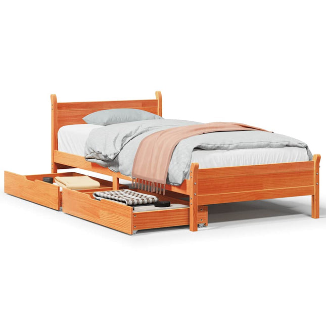 sengeramme uden madras 75x190 cm massivt fyrretræ gyldenbrun