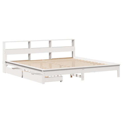 seng med reol uden madras 200x200 cm massivt fyrretræ hvid