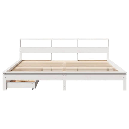 seng med reol uden madras 200x200 cm massivt fyrretræ hvid