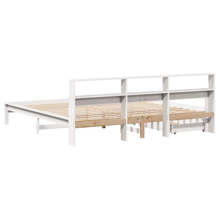 seng med reol uden madras 200x200 cm massivt fyrretræ hvid