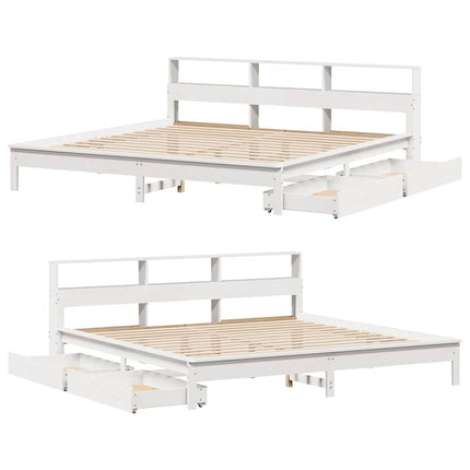seng med reol uden madras 200x200 cm massivt fyrretræ hvid