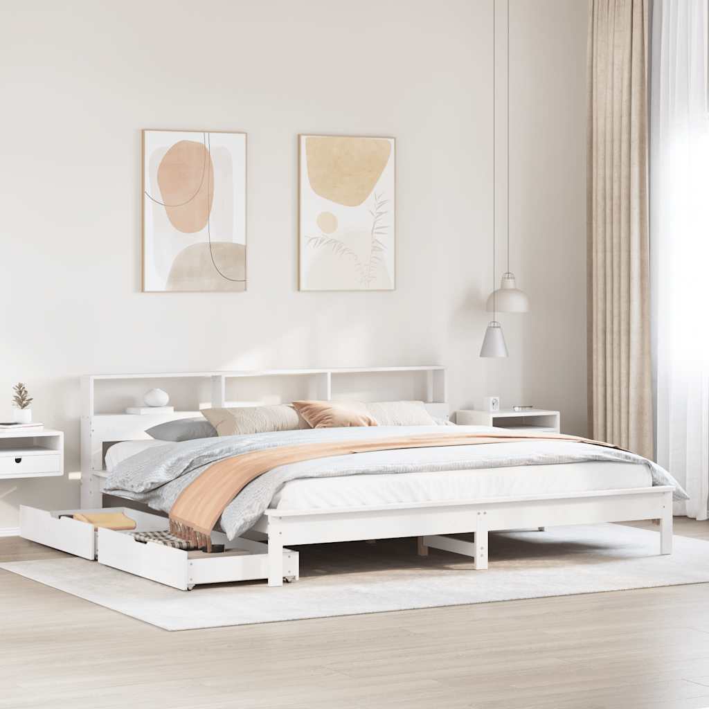seng med reol uden madras 180x200 cm massivt fyrretræ hvid