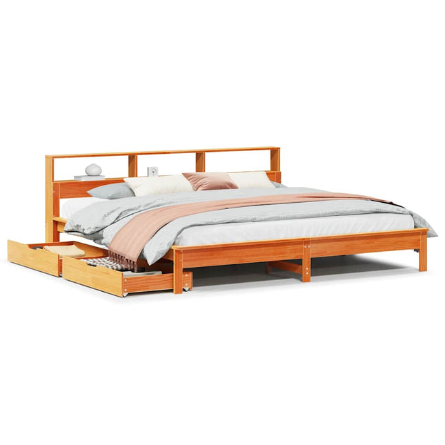 seng med reol uden madras 180x200cm massivt fyrretræ gyldenbrun