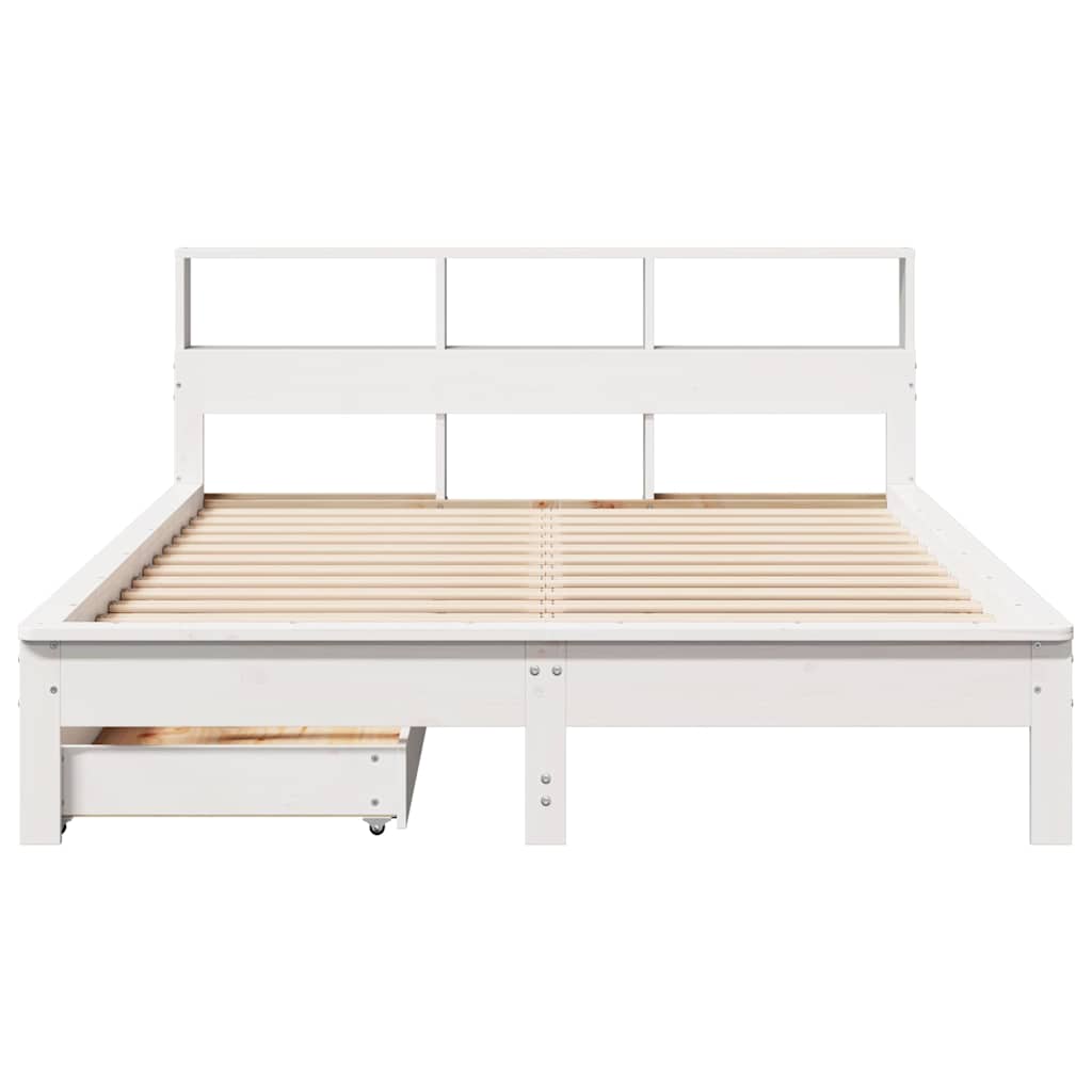 seng med reol uden madras 150x200 cm massivt fyrretræ hvid