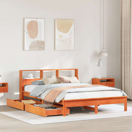 seng med reol uden madras 140x200cm massivt fyrretræ gyldenbrun