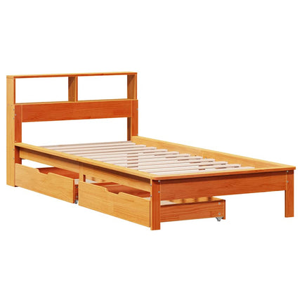 seng med reol uden madras 100x200cm massivt fyrretræ gyldenbrun