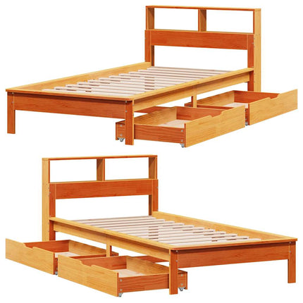 seng med reol uden madras 100x200cm massivt fyrretræ gyldenbrun