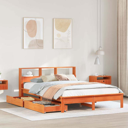 seng med reol uden madras 135x190cm massivt fyrretræ gyldenbrun