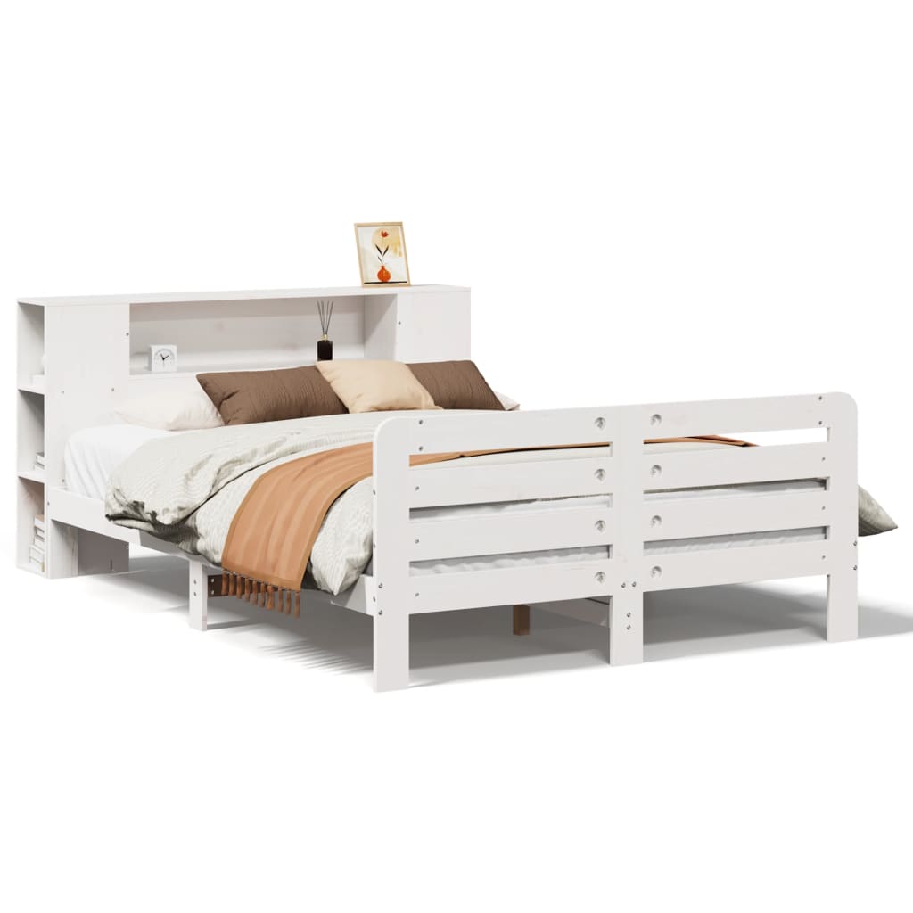 sengeramme uden madras 135x190 cm massivt fyrretræ hvid