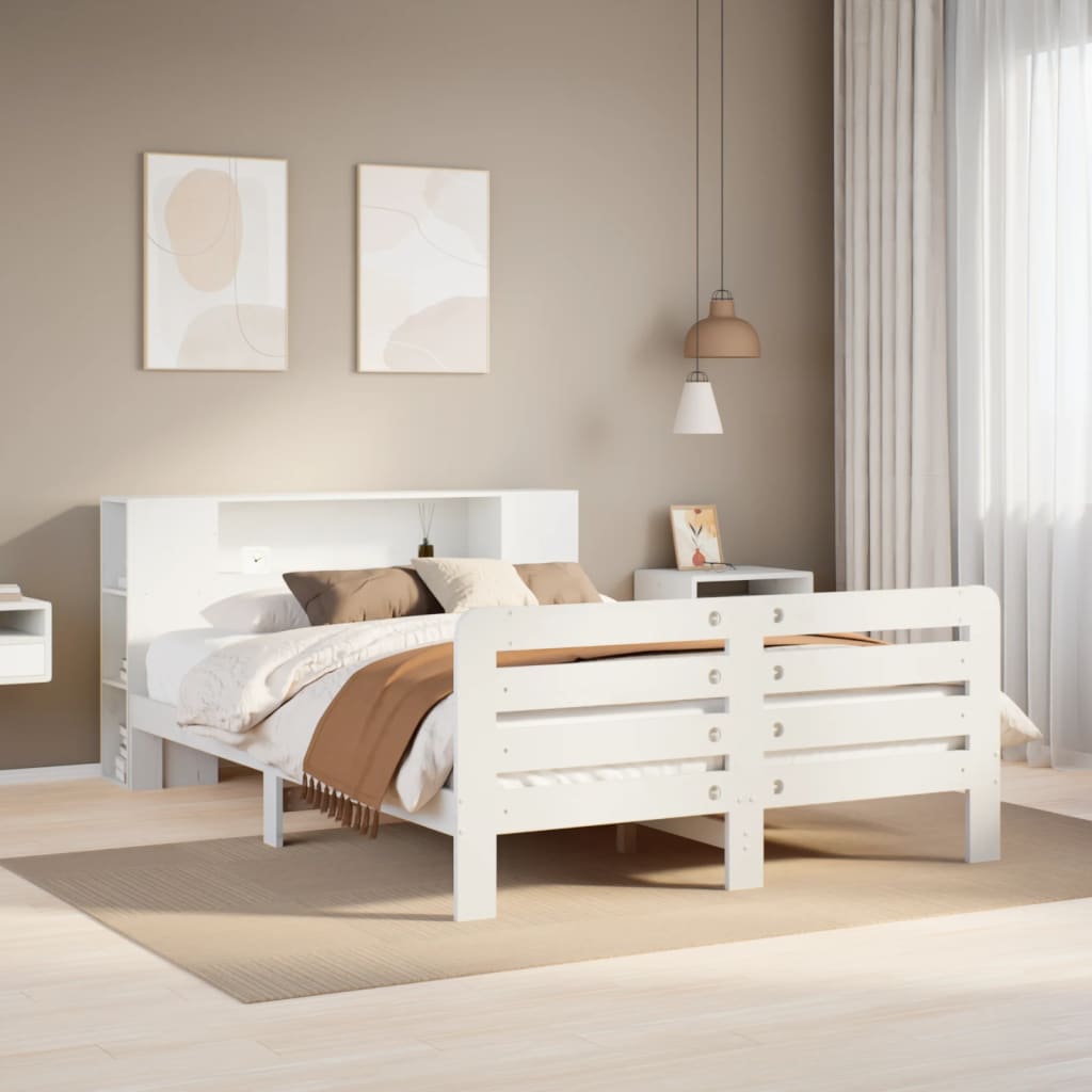 sengeramme uden madras 135x190 cm massivt fyrretræ hvid