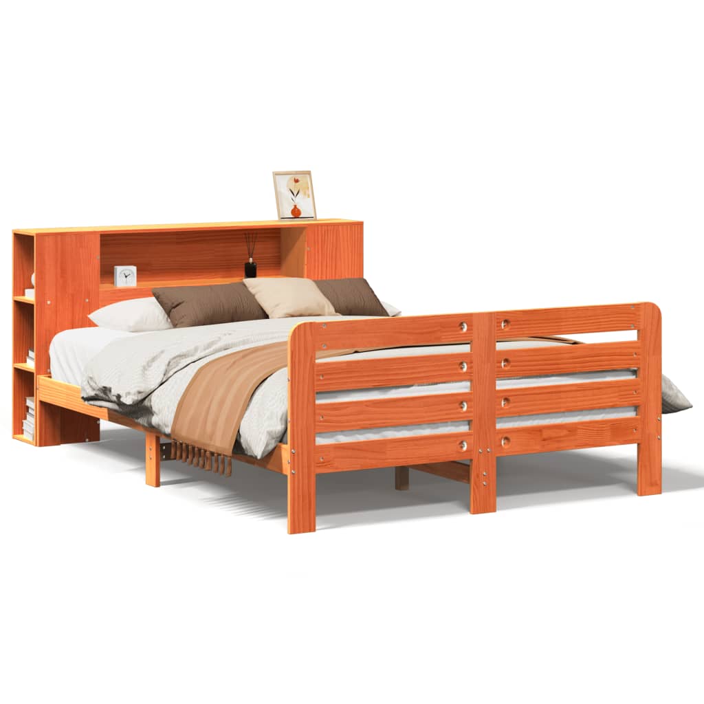 sengeramme uden madras 135x190 cm massivt fyrretræ brun