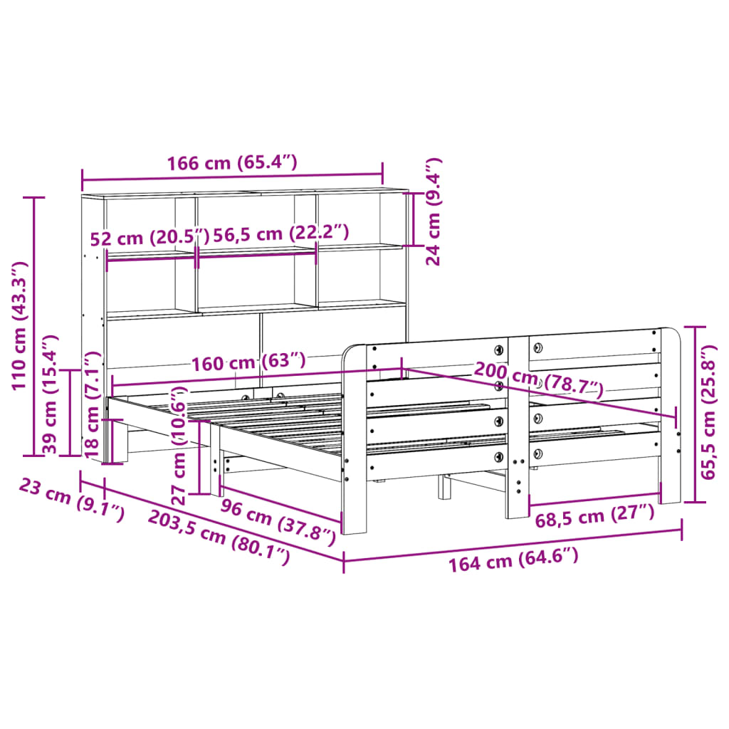 sengeramme uden madras 160x200 cm massivt fyrretræ hvid