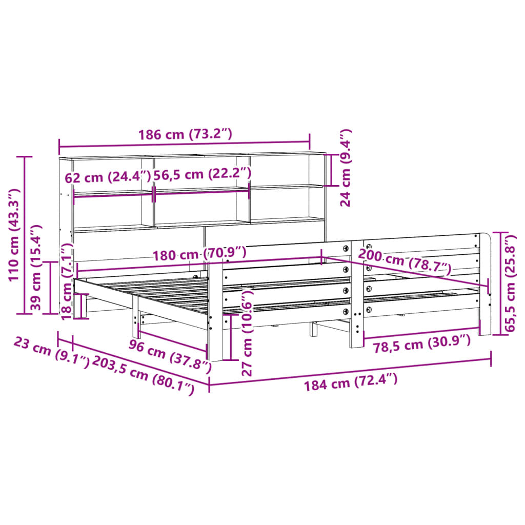 sengeramme uden madras 180x200 cm massivt fyrretræ hvid
