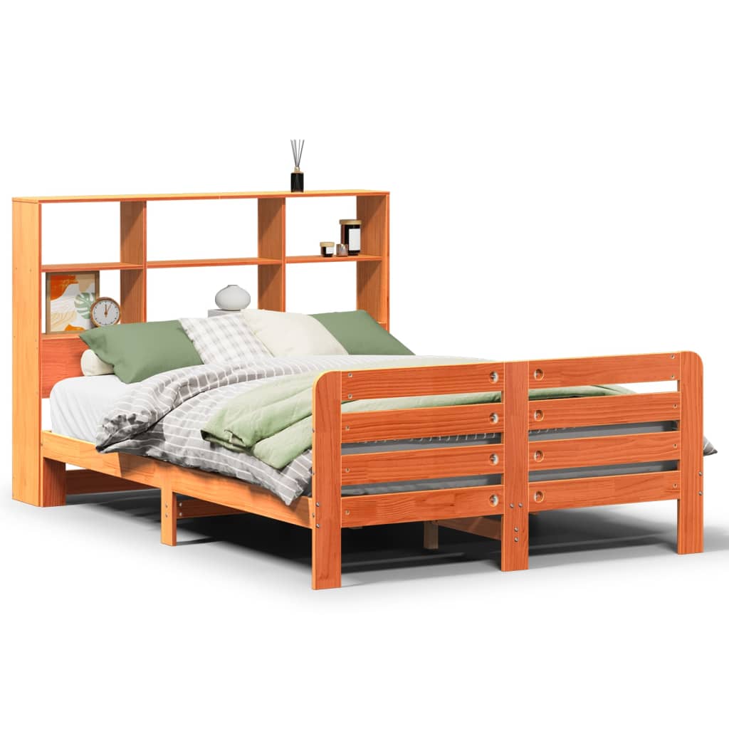 sengeramme uden madras 135x190 cm massivt fyrretræ brun