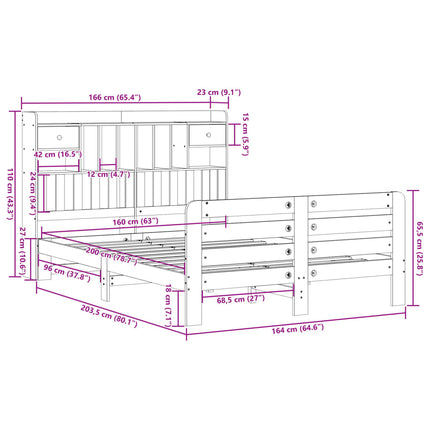 seng med reol uden madras 160x200 cm massivt fyrretræ hvid