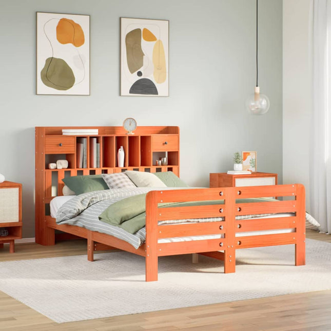seng med reol uden madras 160x200cm massivt fyrretræ gyldenbrun
