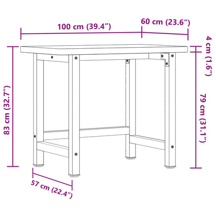 arbejdsbænk 100x60x83 cm massivt egetræ rektangulær