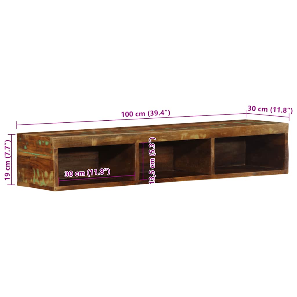 væghængt tv-skab 100x30x19 cm massivt genbrugstræ