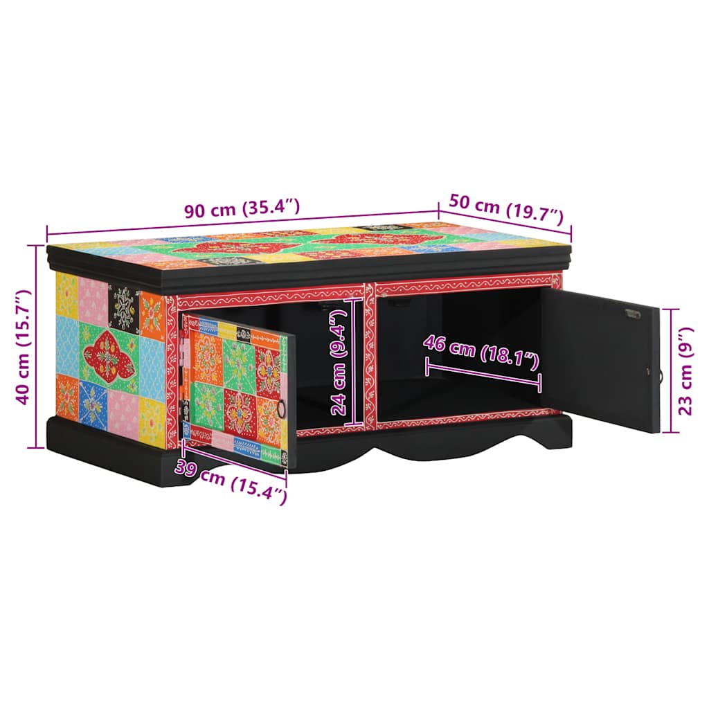 sofabord 90x50x40 cm massivt mangotræ flerfarvet