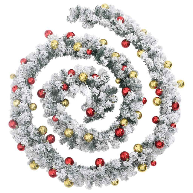 juleguirlande med kugler og LED-lys 5 m PVC grøn