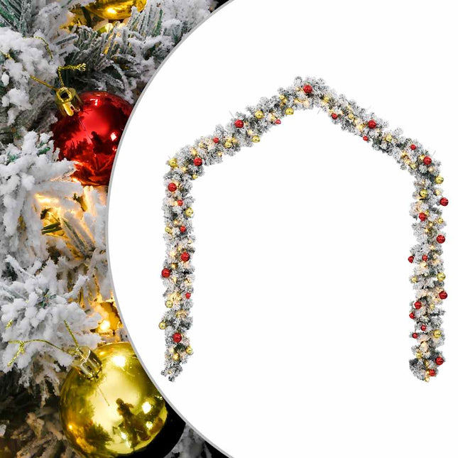 juleguirlande med kugler og LED-lys 10 m PVC grøn