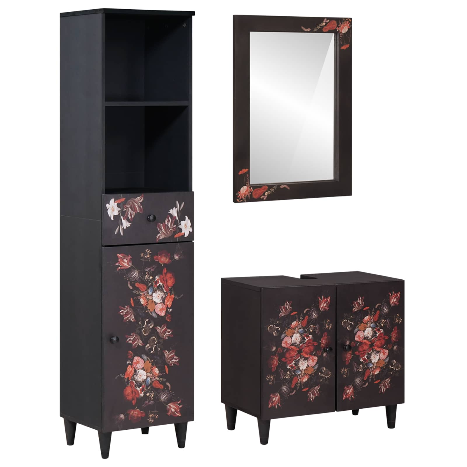 Badeværelsesskabsæt med skuffe med dør 3 pcs Massivt mangotræ