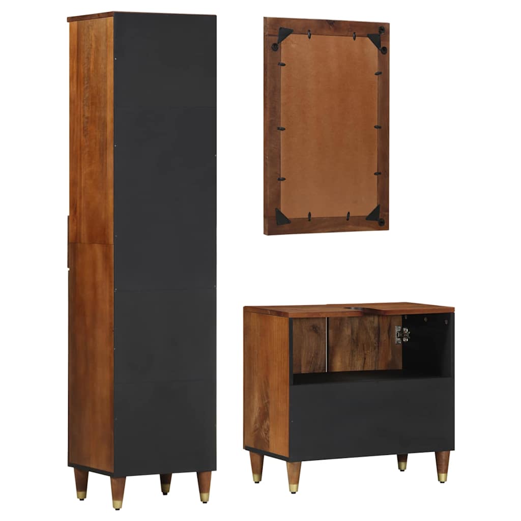 Badeværelsesskabsæt med dør 3 pcs Honningbrun Massivt mangotræ