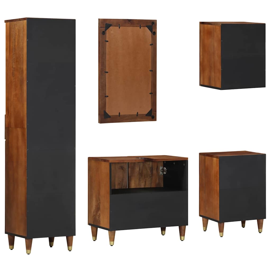 Badeværelsesskabsæt med dør 5 pcs Honningbrun Massivt mangotræ