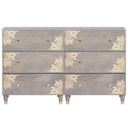 Sideboard med skuffe 2 pcs Grå 60 x 33 x 75 cm Massivt mangotræ