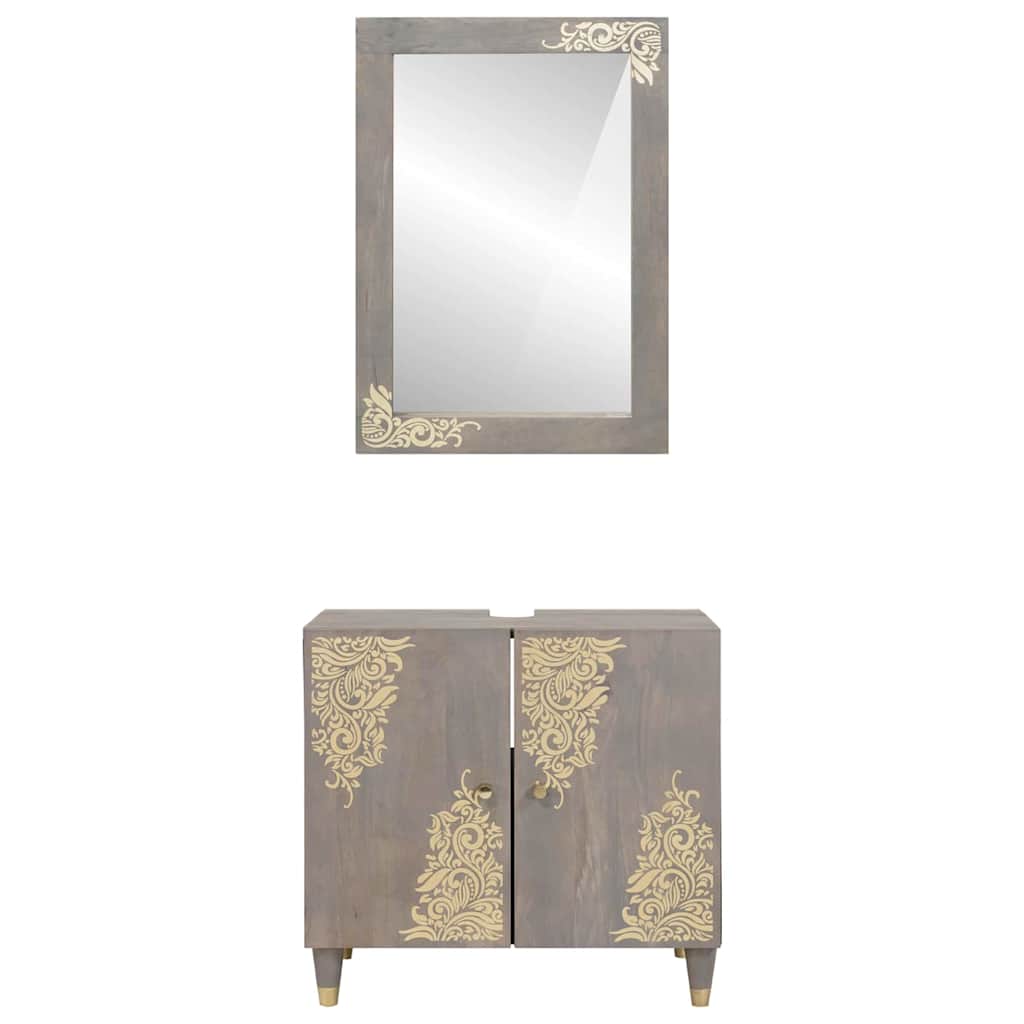 Badeværelsesskabsæt Vægmonteret 2 pcs Grå Massivt mangotræ