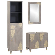 Badeværelsesskabsæt med skuffe 3 pcs Grå Massivt mangotræ