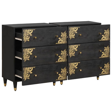 Sideboard med hylde 2 pcs Sort 60 x 33 x 75 cm Massivt mangotræ