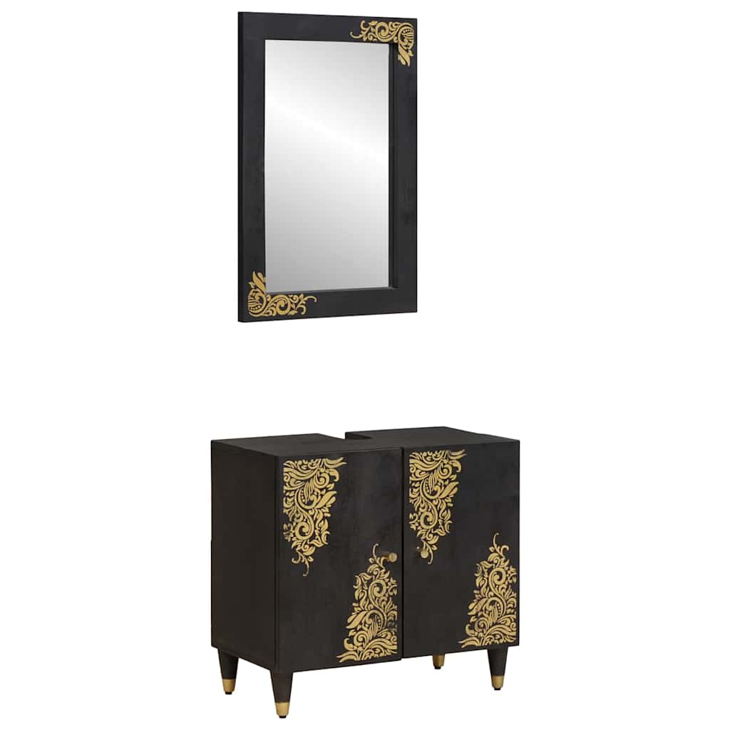 Badeværelsesskabsæt Vægmonteret 2 pcs Sort Massivt mangotræ