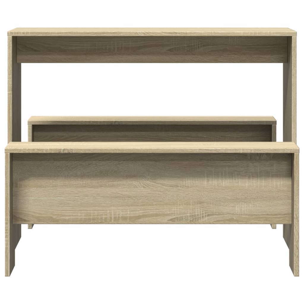 spisebord og bænke 3 dele konstrueret træ sonoma-eg