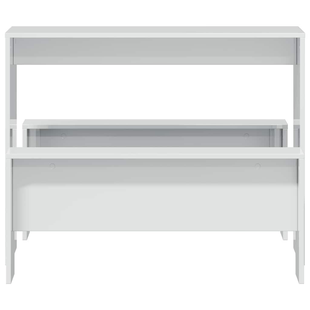 spisebord og bænke 3 dele konstrueret træ hvid højglans