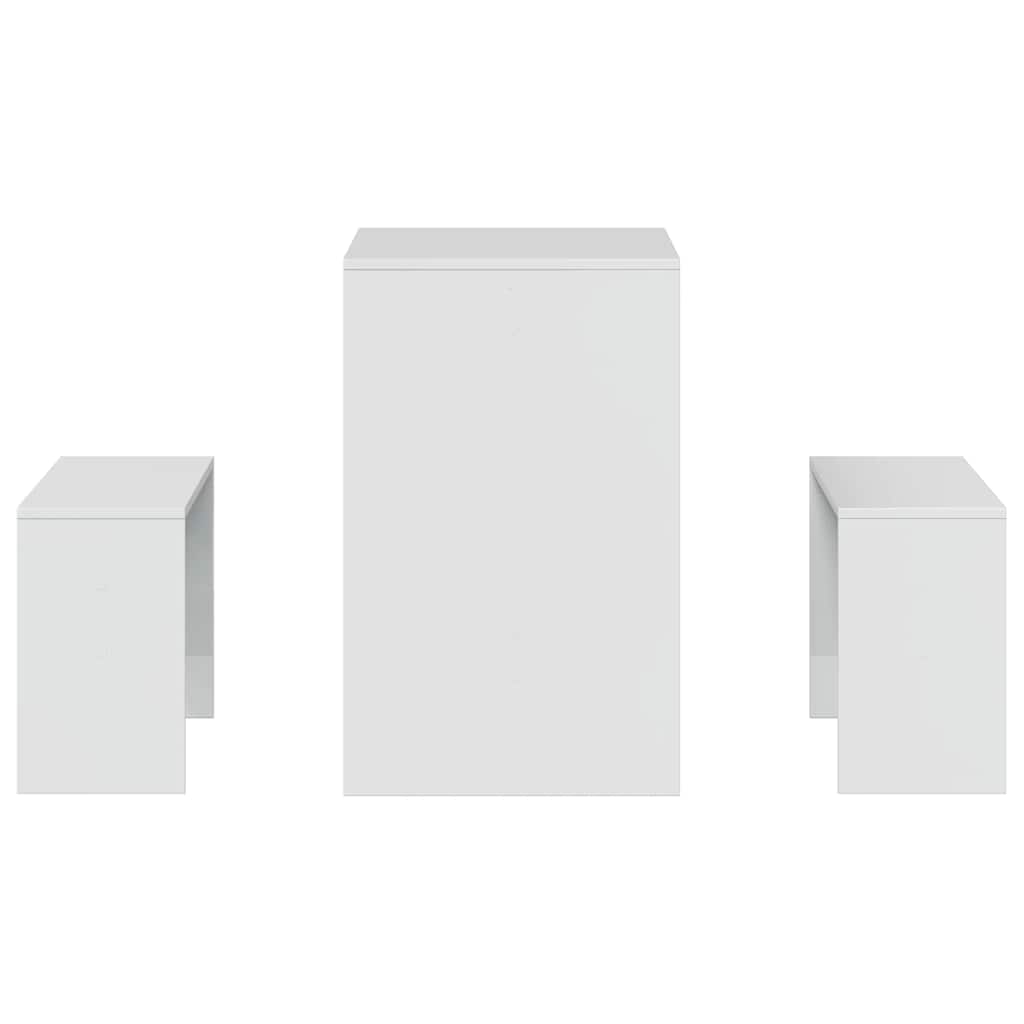 spisebord og bænke 3 dele konstrueret træ hvid højglans