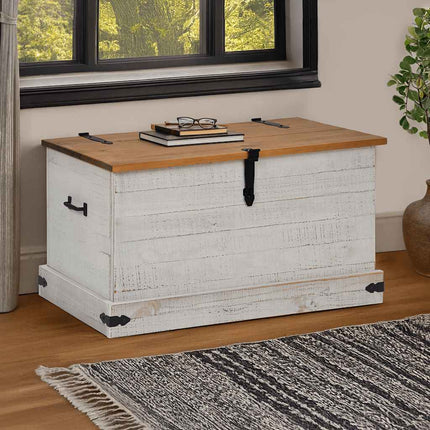 opbevaringskiste HALDEN 91x48x47 cm massivt fyrretræ hvid