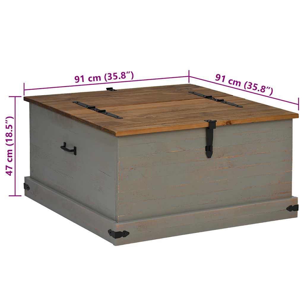 opbevaringskiste HALDEN 91x91x47 cm massivt fyrretræ grå