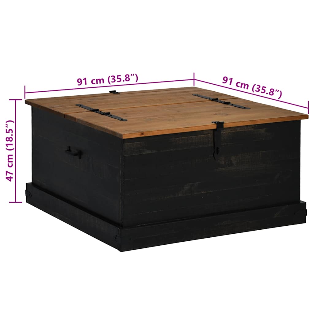 opbevaringskiste HALDEN 91x91x47 cm massivt fyrretræ sort