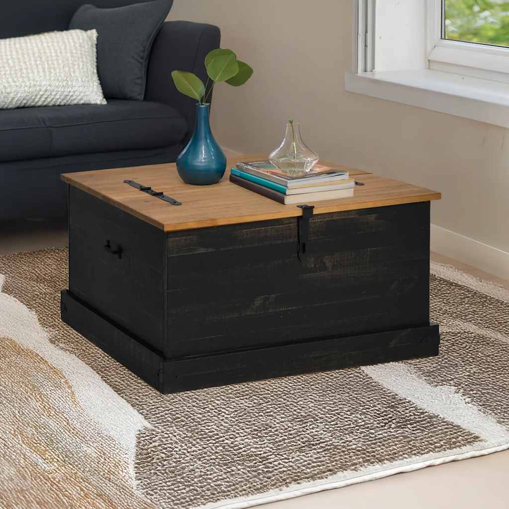 opbevaringskiste HALDEN 91x91x47 cm massivt fyrretræ sort