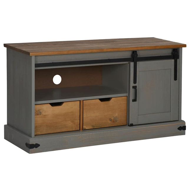 tv-bord HALDEN med skydedør 110x40x60 cm massivt træ grå