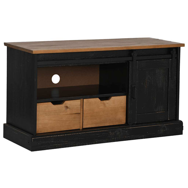 tv-bord HALDEN med skydedør 110x40x60 cm massivt træ sort